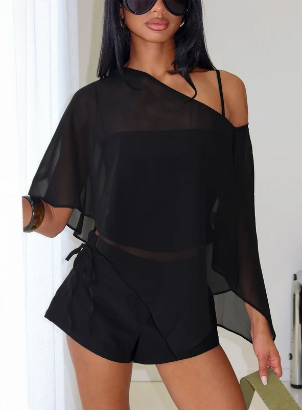 Senzo Chiffon Poncho Top Black AU 8 / Black