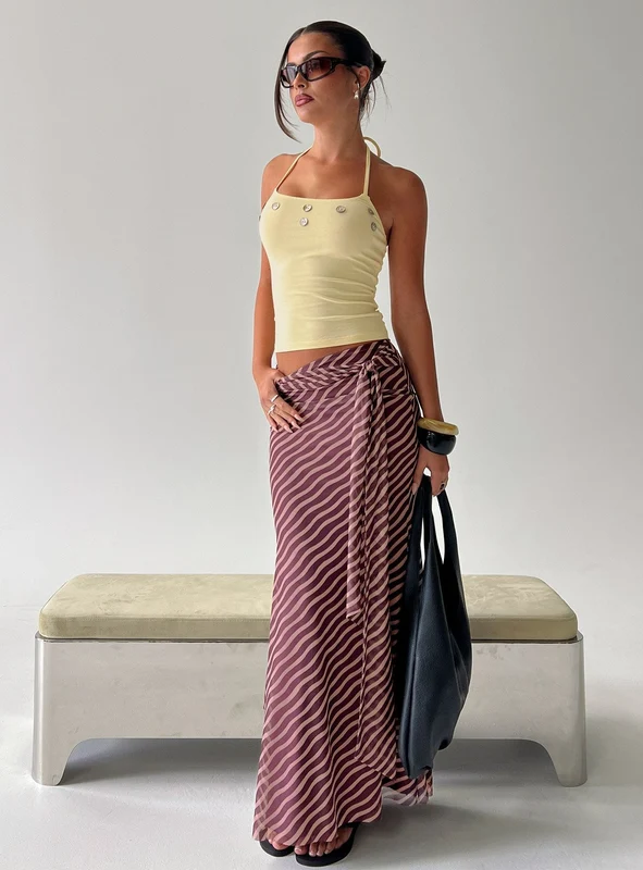 Caviar Tie Maxi Skirt Brown Stripe AU 4 / Brown Stripe