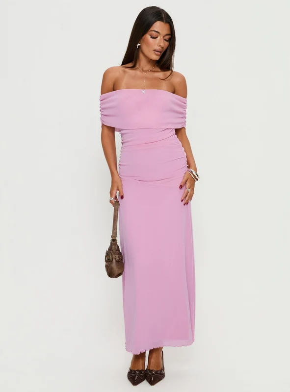 Penelopa Off Shoulder Maxi Dress Pink AU 14 / Pink