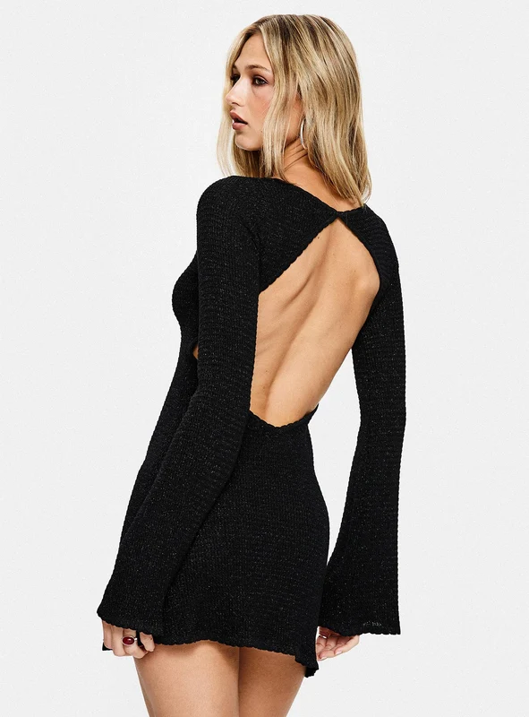 Rhapsody Long Sleeve Knit Mini Dress Black AU 12 / Black