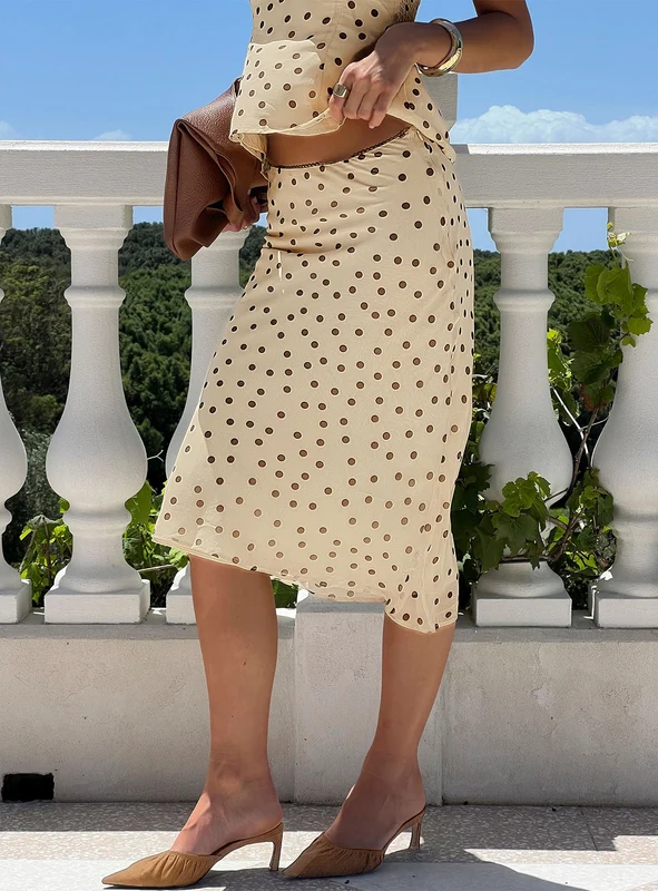 Sydni Midi Bias Cut Skirt Yellow / Chocolate Polka AU 16 / Yellow / Chocolate Polka