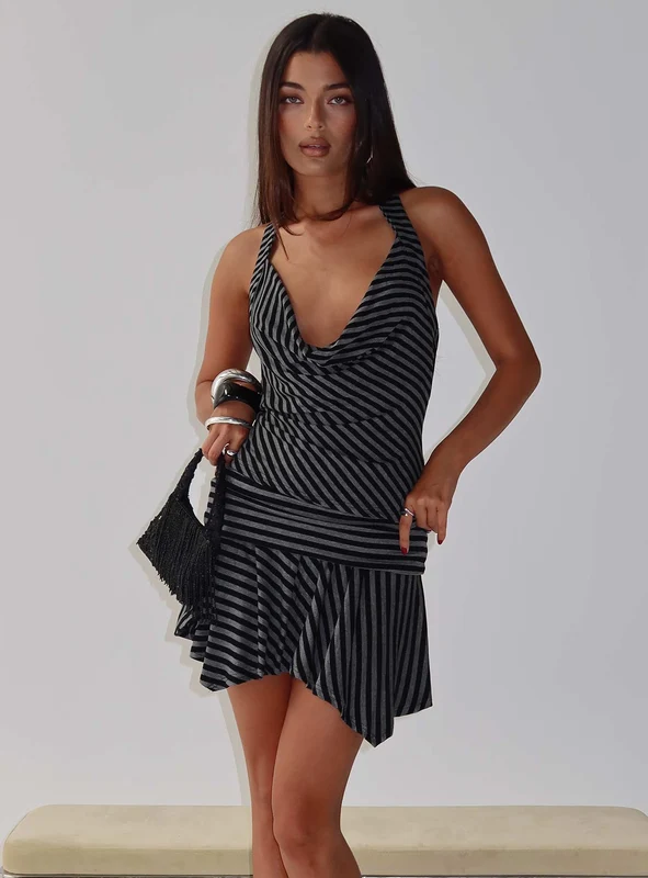Dyana Cowl Neck Top Grey / Black Stripe AU 12 / Grey / Black Stripe