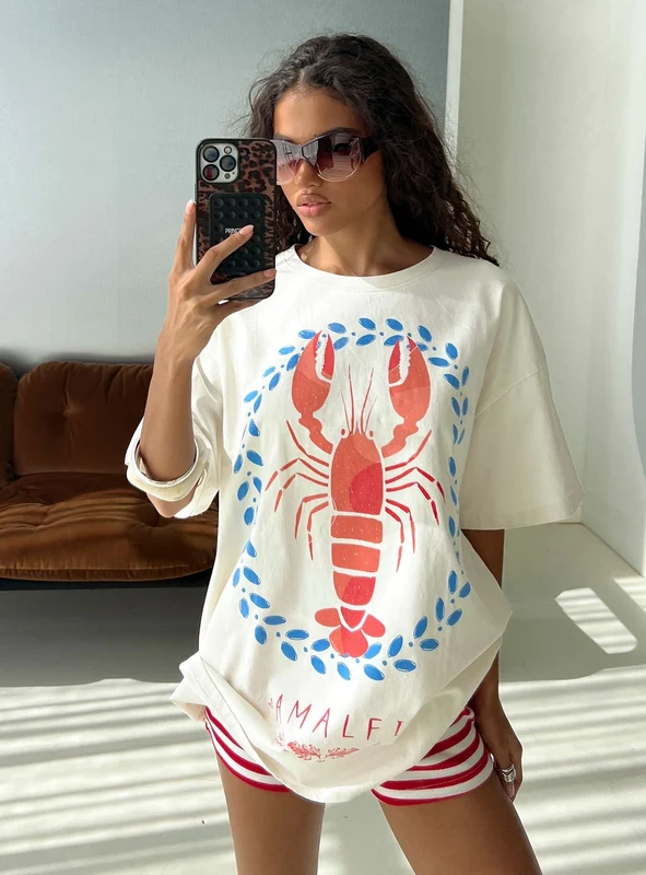 Amalfi Love Oversized Graphic Tee Off White S/M / Off White