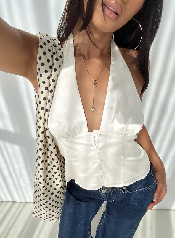 Isolda Satin Halter Top Cream AU 16 / Cream