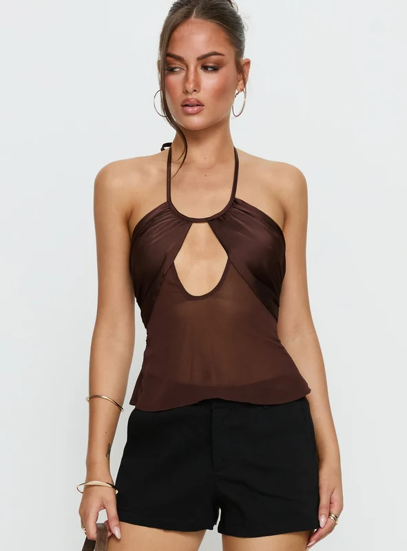 Whisperer Halter Chiffon Top Brown AU 10 / Brown