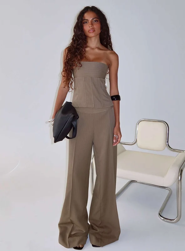 Madelle Mid Rise Straight Leg Pants Brown Pinstripe AU 16 / Brown Pinstripe