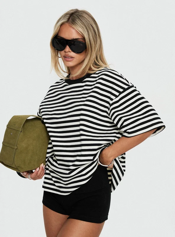 Settle Down Short Sleeve Top Black / White Stripe AU 10 / Black / White Stripe