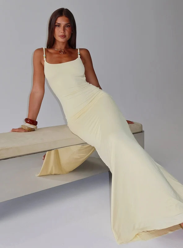 Page Turner Beaded Maxi Dress Lemon AU 14 / Lemon