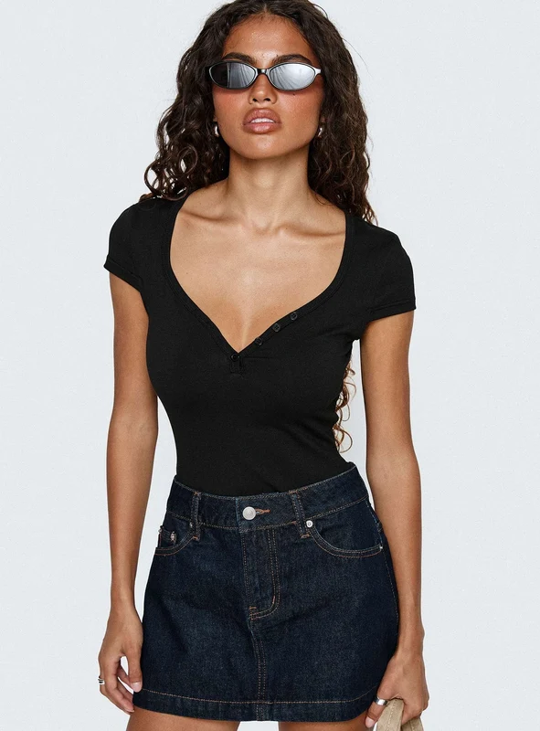 Laretta Button Up Bodysuit Black AU 12 / Black