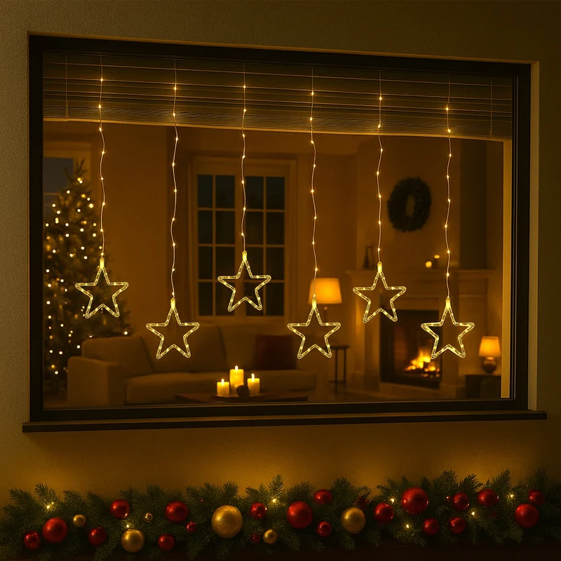 Lexi Lighting 160cm Curtain with stars - Warm White Lightsup Online