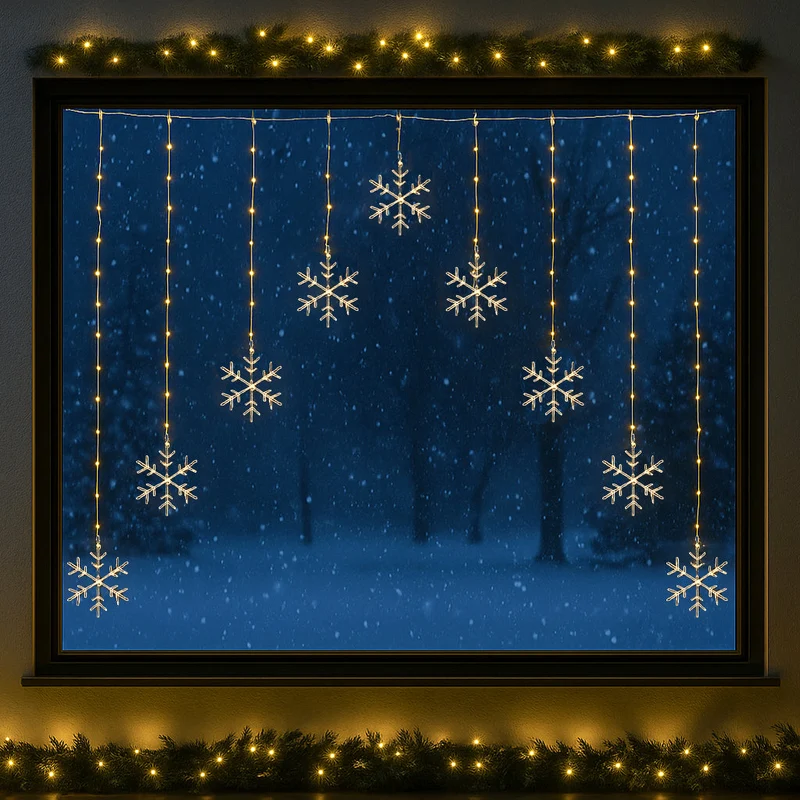 Lexi Lighting Curtain with snowflake - Warm Whtie Lightsup Online