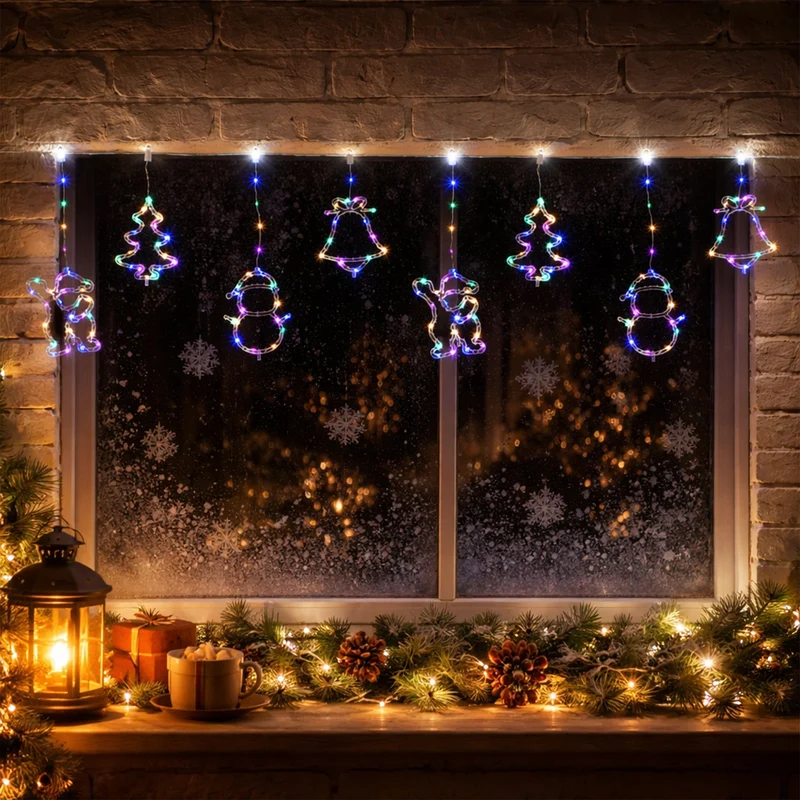 Lexi Lighting Curtain light with santa, tree, bell and snowman Lightsup Online