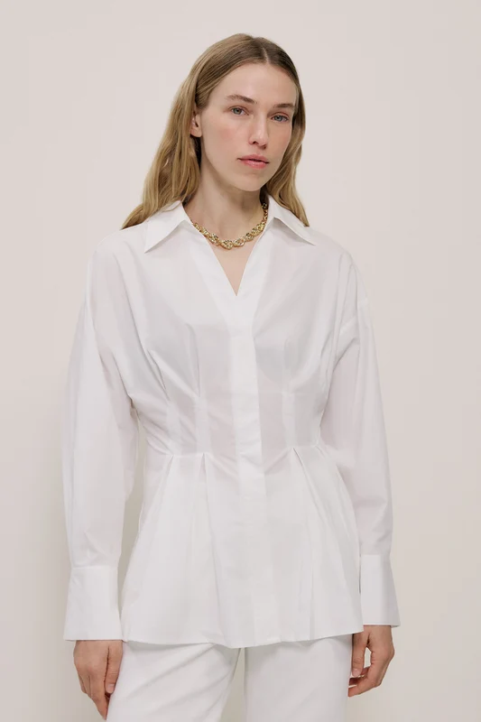 Poplin Cinched Waist Shirt White / 18