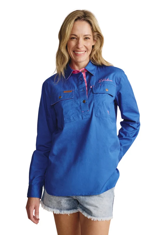 S.Kidman Womens Camfield Half Button L/S Work Shirt (1SHW00031) Mid Blue 16