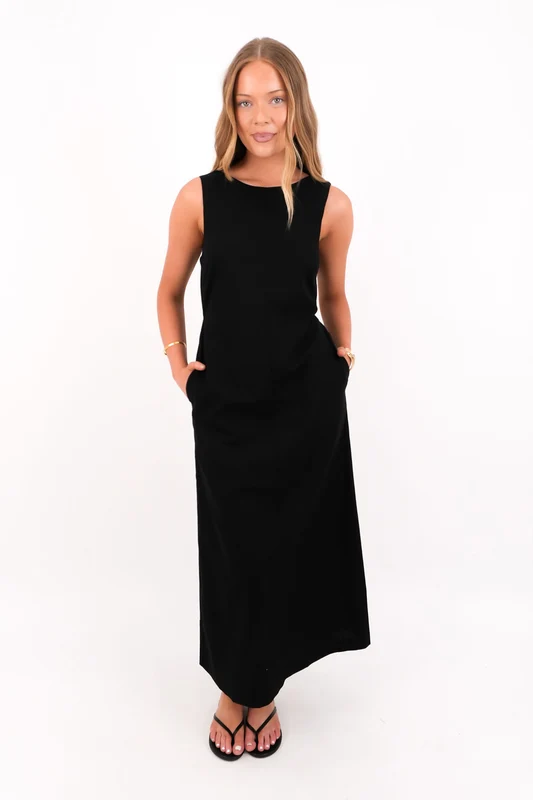 Tallow Tie Maxi Dress Black / AU 10
