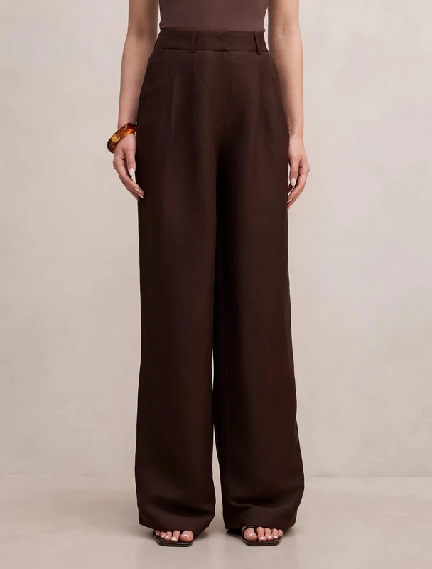 Eva Linen Wide Leg Pants Dark Chocolate 12