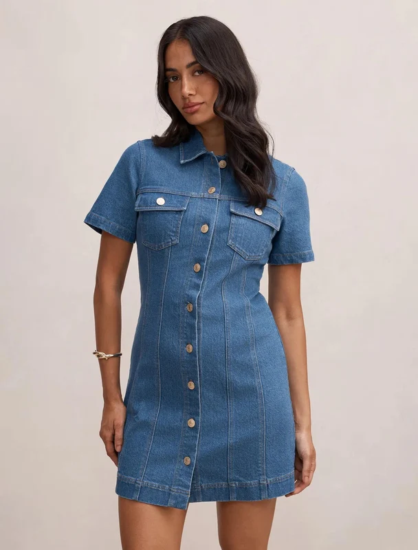 Sophia Mini Denim Shirt Dress Dark Wash 04