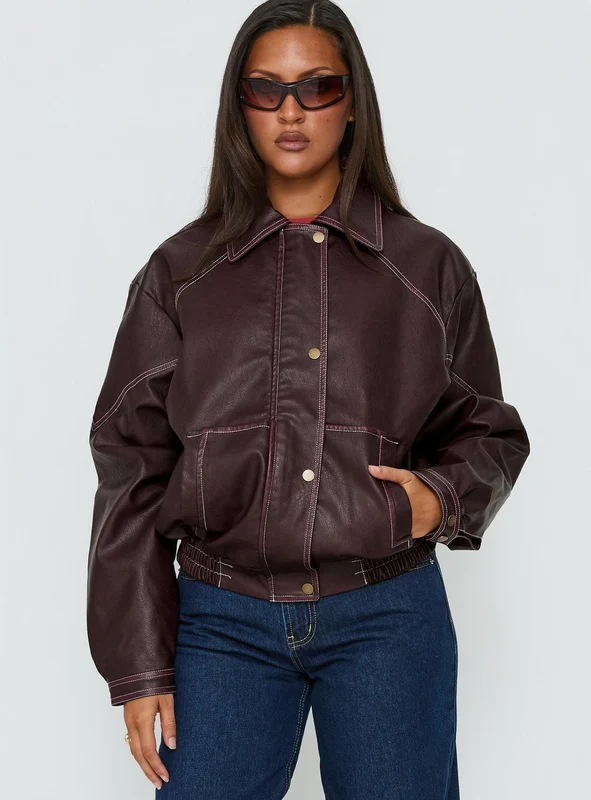 Jaxton Faux Leather Jacket Burgundy AU 14 / Burgundy