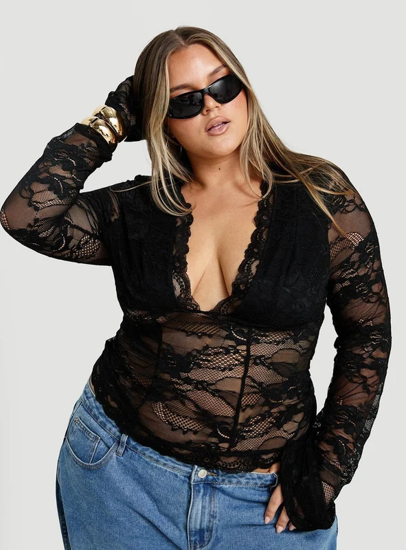Kecia Long Sleeve Lace Top Black Curve AU 24 / Black