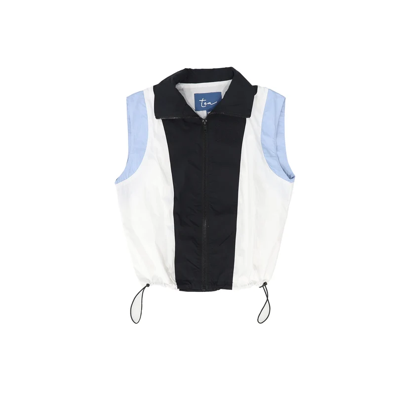 TEA NAVY/WHITE COLOR BLOCK ZIPPER VEST [FINAL SALE] XS