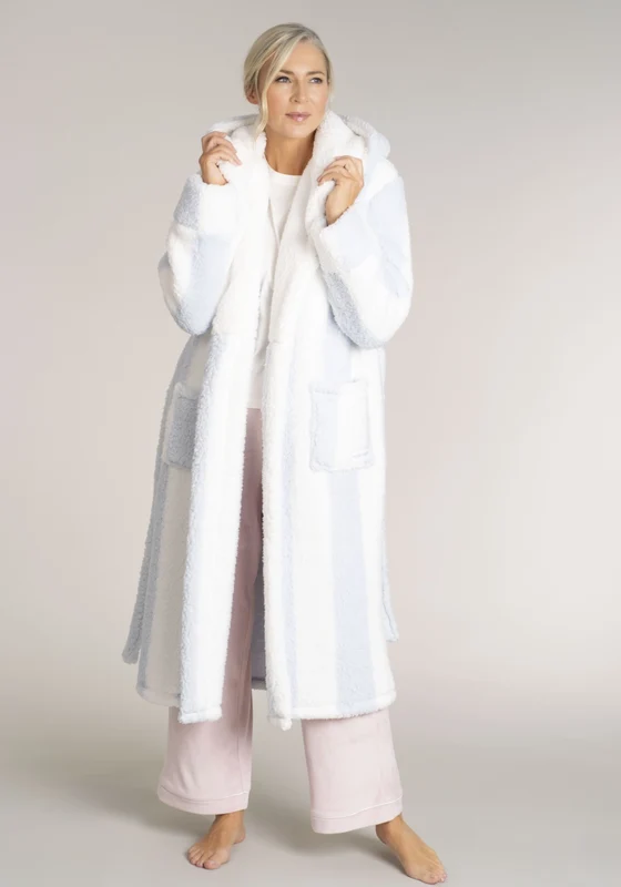 Long Hooded Stripe Robe - Blue Light Blue / L