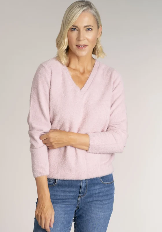 Fluffy V-Neck Jumper - Pink Dusty Pink / L