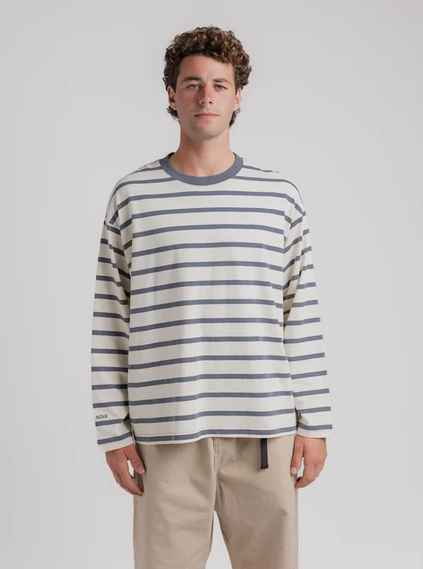 Striped Long Sleeve Unisex WHT/BLU / S