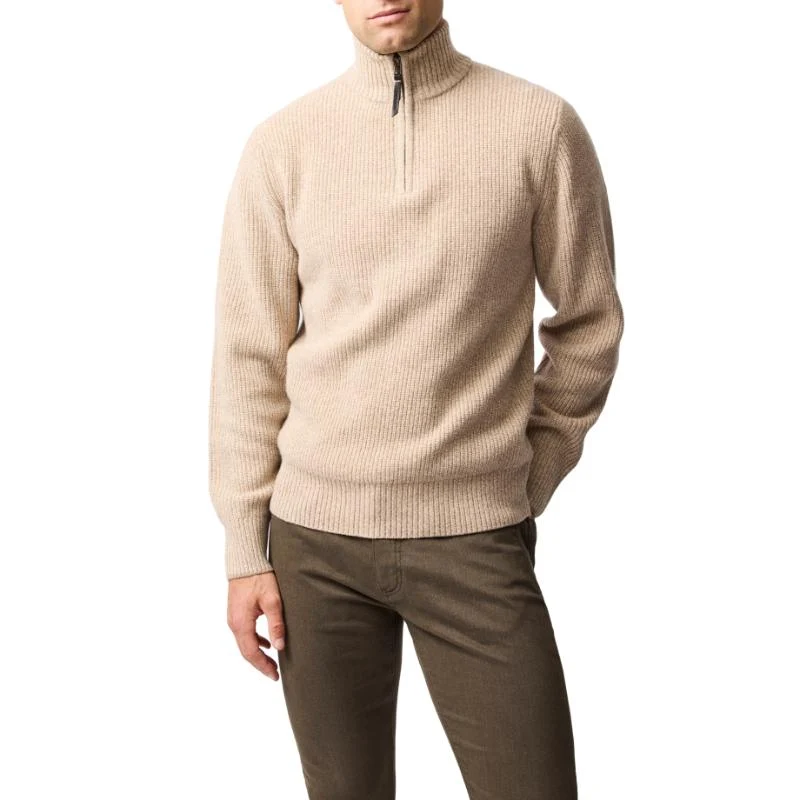 Rodd & Gunn Robbies Road Mens Lambswool 1/4 Zip Jumper - Flax 2X-Large