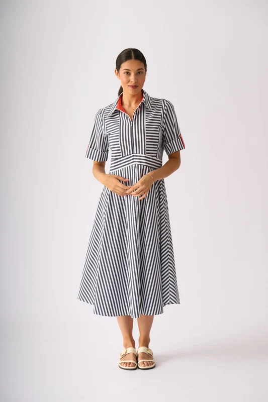 Foil Womens On Point Dress Navy Stripe Tangelo / 16