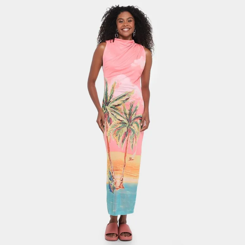 Vestido Farm Coqueirao I - Feminino - Rosa+Preto