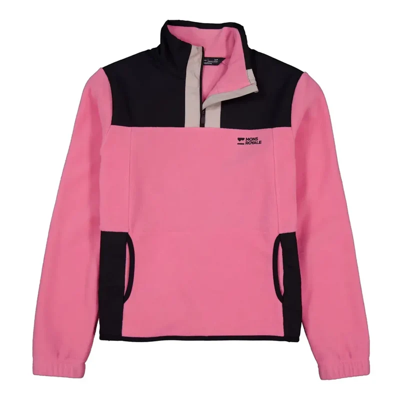 Mons Royale Women's Pileup Wool Fleece 1/4 Zip Flamingo / L