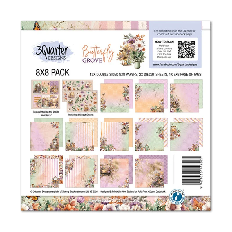 3 Quarter Designs Collection Pack 8" x 8" - Butterfly Grove