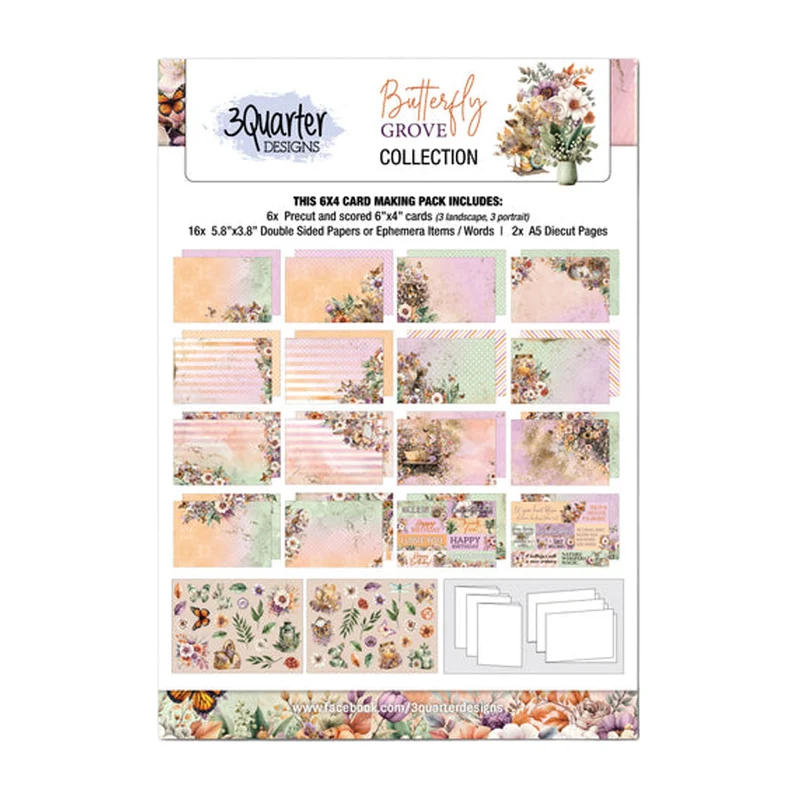 3 Quarter Designs Card Making Pack 6" x 4" - Butterfly Grove