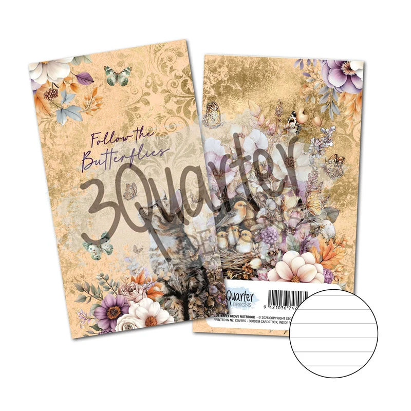 3 Quarter Designs Mini Notebook 5.9" x 3.1" - Butterfly Grove