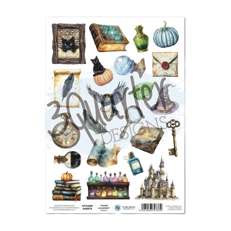 3 Quarter Designs A4 Sticker Sheet - Wand Academy