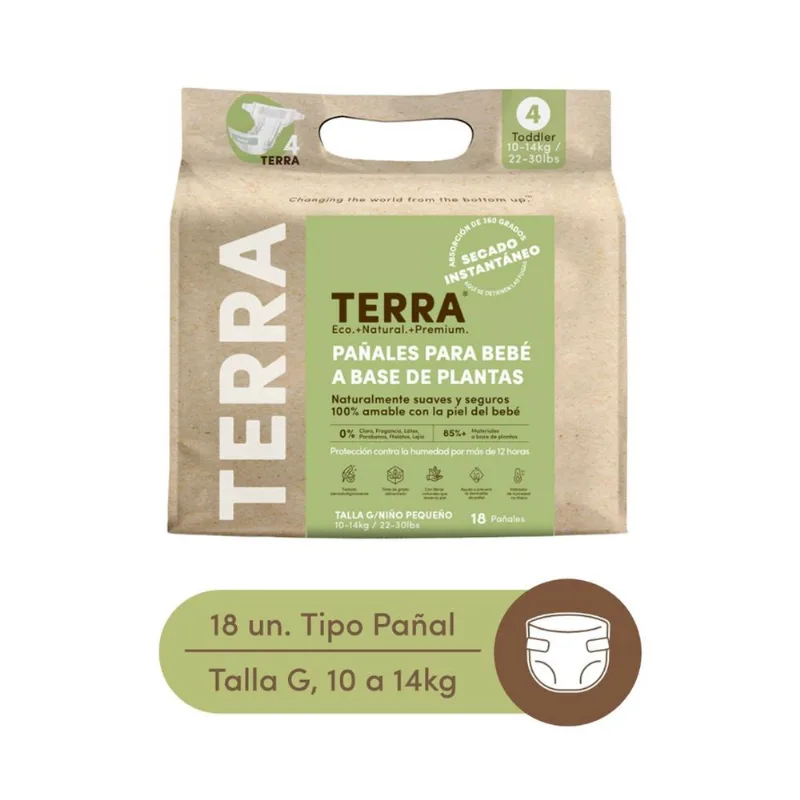 Pañales Terra Biodegradables Talla G 18 un.