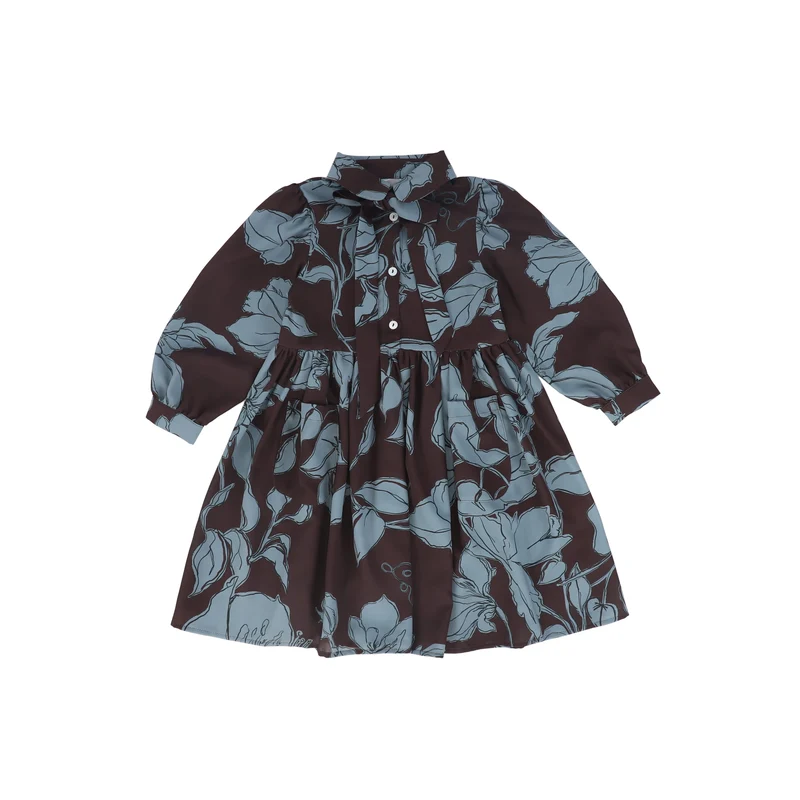 OLIVIA ROHDE BLACK/DUSTY BLUE ALLOVER PRINT COLLARED DRESS 10