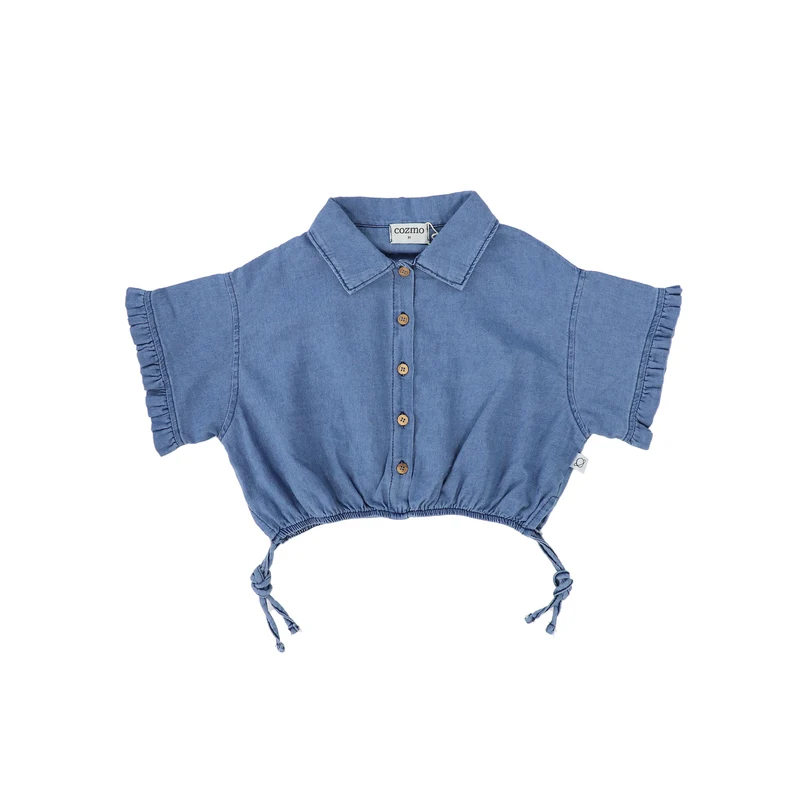 MY LITTLE COZMO BLUE TWILL DENIM COLLAR TOP [FINAL SALE] 3