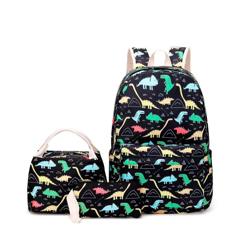 Conjunto de mochila escolar de dinossauro fofo para meninas adolescentes e meninos