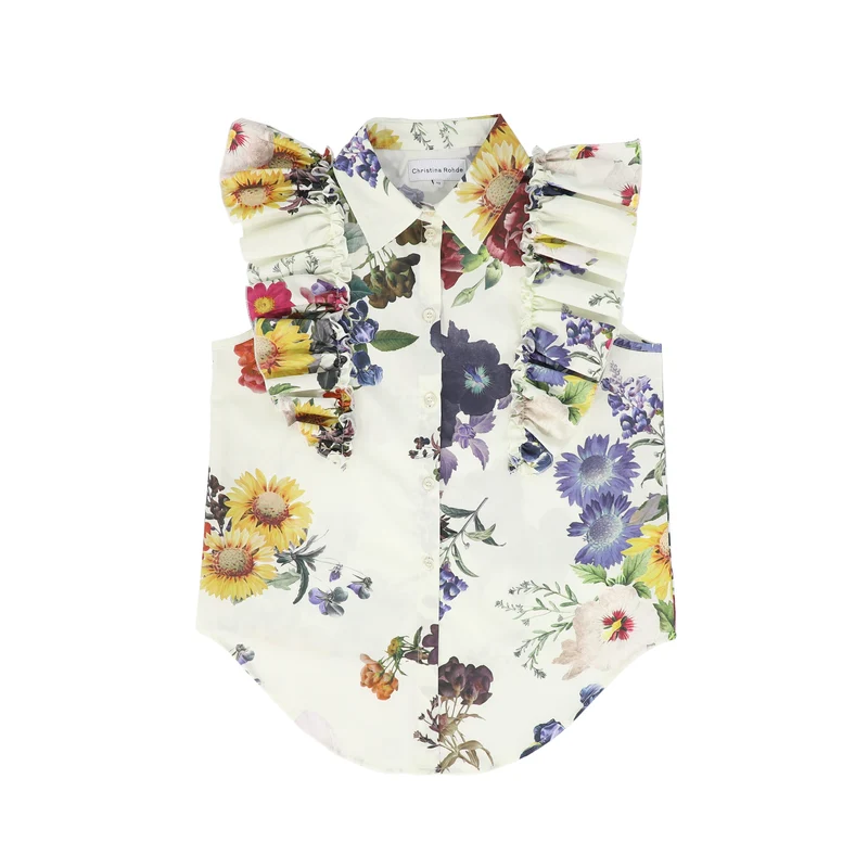 CHRISTINA ROHDE IVORY GARDEN FLORAL RUFFLE TRIM BLOUSE [FINAL SALE] 18