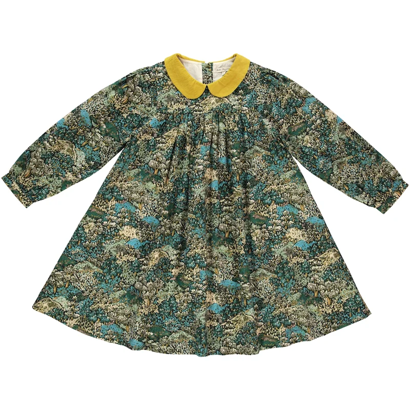 BEBE ORGANIC BLUE/GREEN LIBERTY PRINT COLLAR DRESS [FINAL SALE] 10