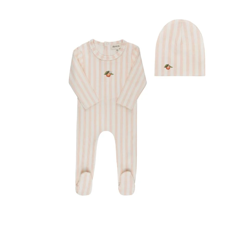 ELYS & CO PEACH FRUIT PRINT FOOTIE + BEANIE[FINAL SALE] 12M