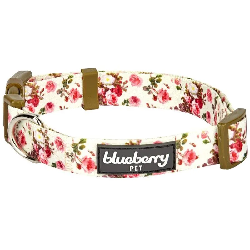 Coleira: Blueberry Pet, rosa, estampa de rosa, perfume de primavera, pequeno