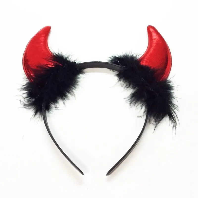 Tiara Diabinha Com Plumas Vermelho/preto Fantasia Halloween