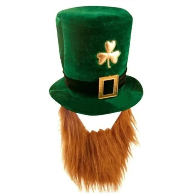 Chapéu Cartola Saint Patrick´s Day Em Veludo C/ Barba Irish Leprechaun
