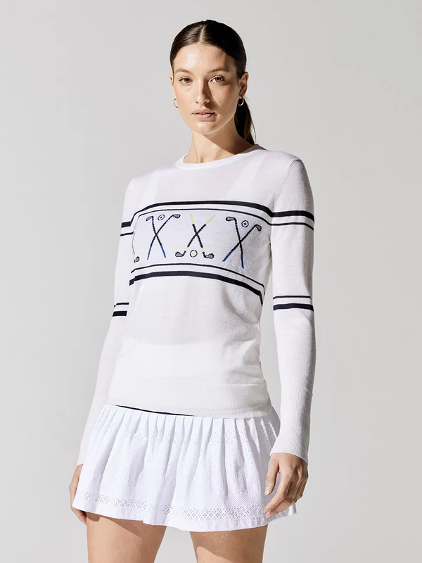 Club Sweater - White With Navy Stripes WHITE WITH NAVY STRIPES / M