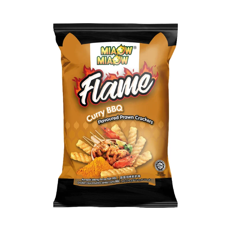MIAOW MIAOW CHIPS FLAME CURRY BBQ PRAWN CRACKER 50 GM