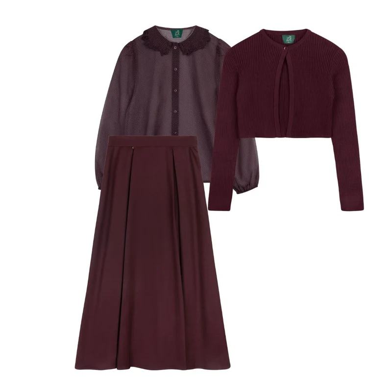 VARSITY 2.0 BURGUNDY RIB KNIT CARDIGAN SET M / S / XL
