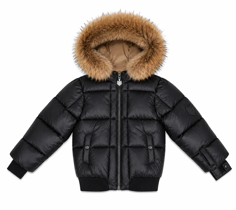 SCOTCH BONNET BLACK/NATURAL FUR TRIM PUFFER COAT 8