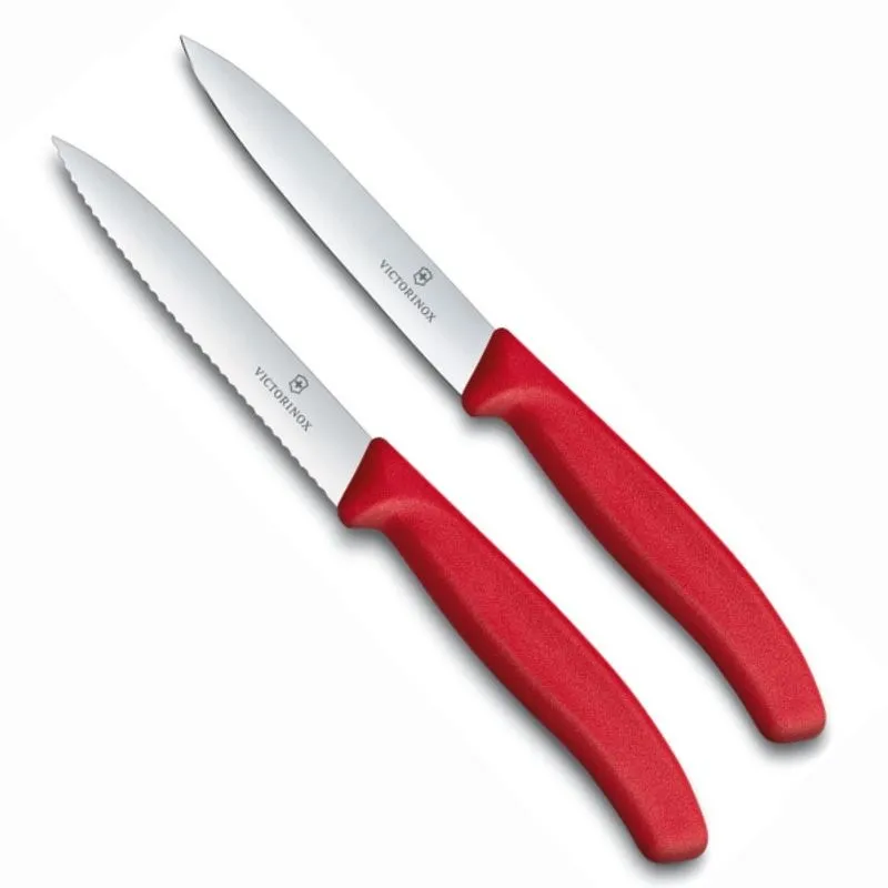 Kit com 2 Facas Swiss Classic Lâmina Serrilhada + Lisa, Victorinox, Vermelha 6.7731 + 6.7701